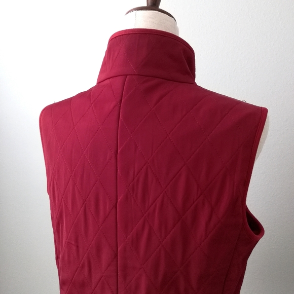 Talbots Deep Red Quilted Button Up Vest With Pockets, Size Medium - Picture 8 of 13
